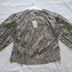 Universal Thread Black and White Puff Sleeve Blouse